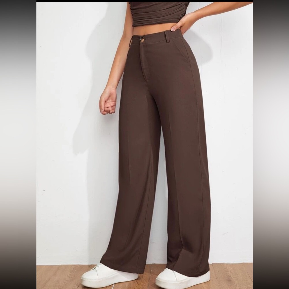 SHEIN Brown Wide Leg Pants High-Waisted